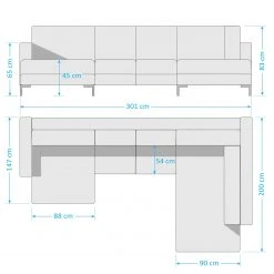 Fredriks Wohnlandschaft Summer Webstoff - Webstoff Madu: Hellgrau - Longchair davorstehend rechts / Ottomane links -Wohnzimmermöbel boutique en ligne 1000012449 201130 15533000187 SKETCH DETAILS P000000001000012449 sketch