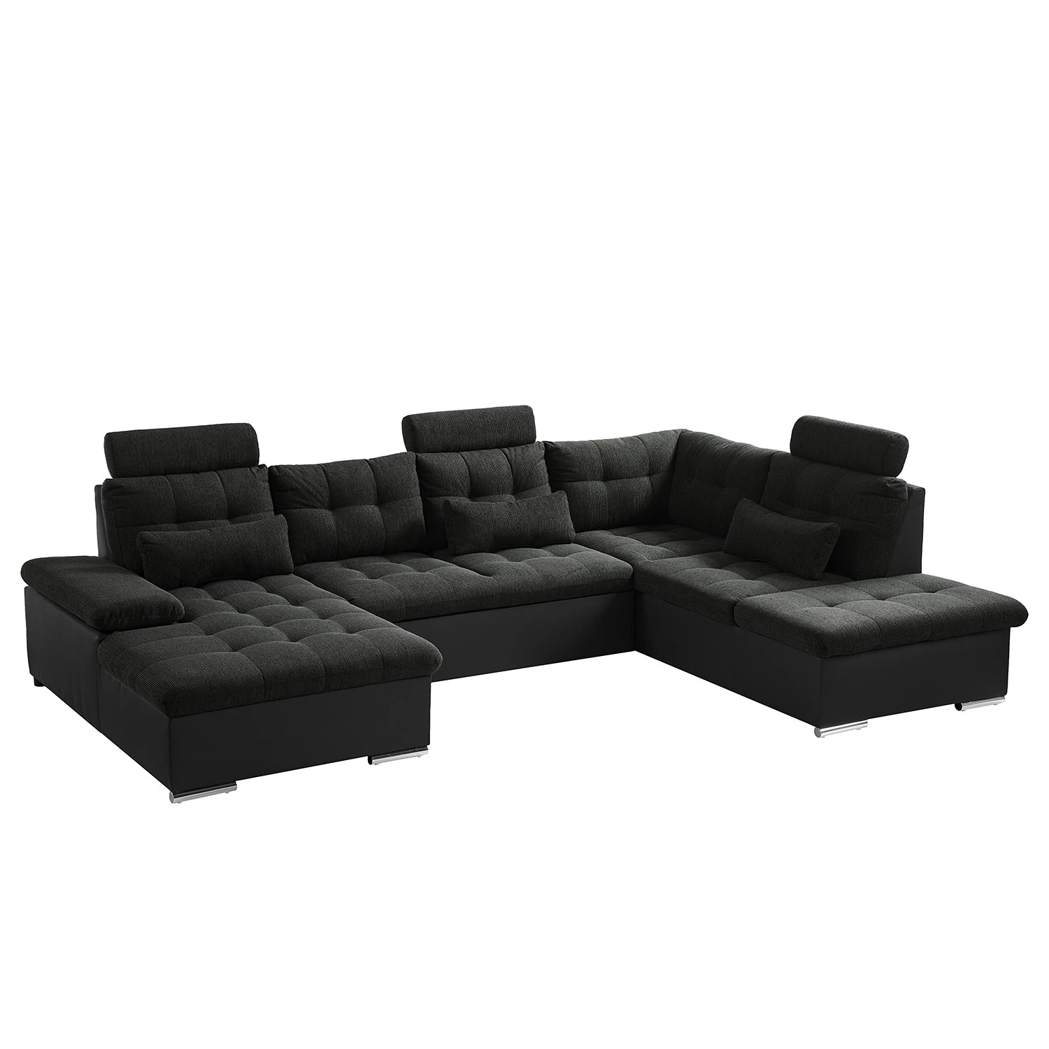 Fredriks Wohnlandschaft Puntiro I - Kunstleder Lilo / Strukturstoff Satur: Schwarz / Anthrazit - Longchair davorstehend links / Ottomane rechts 1 Fredriks Wohnlandschaft Puntiro I - Kunstleder Lilo / Strukturstoff Satur: Schwarz / Anthrazit - Longchair davorstehend links / Ottomane rechts