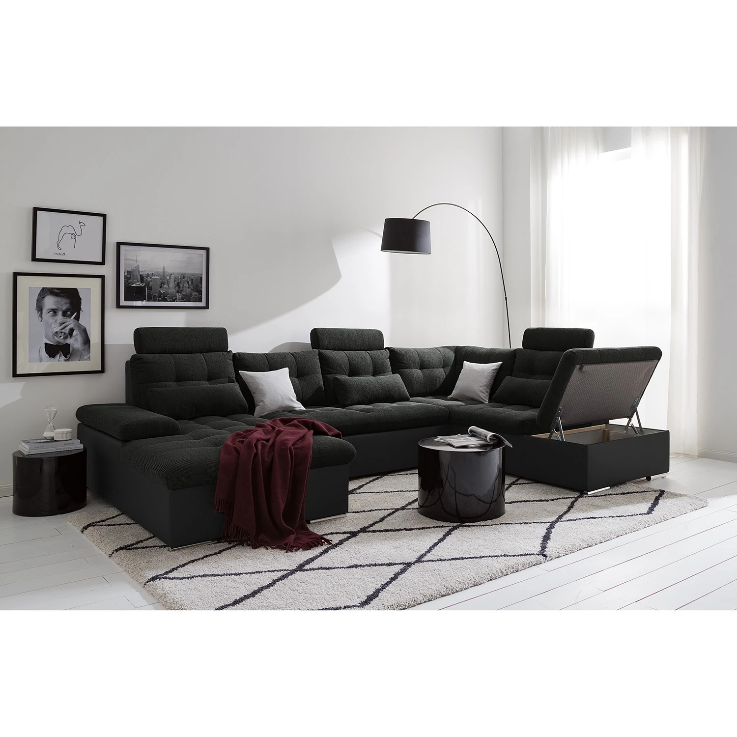 Fredriks Wohnlandschaft Puntiro I - Kunstleder Lilo / Strukturstoff Satur: Schwarz / Anthrazit - Longchair davorstehend links / Ottomane rechts 3 Fredriks Wohnlandschaft Puntiro I - Kunstleder Lilo / Strukturstoff Satur: Schwarz / Anthrazit - Longchair davorstehend links / Ottomane rechts – Bild 3