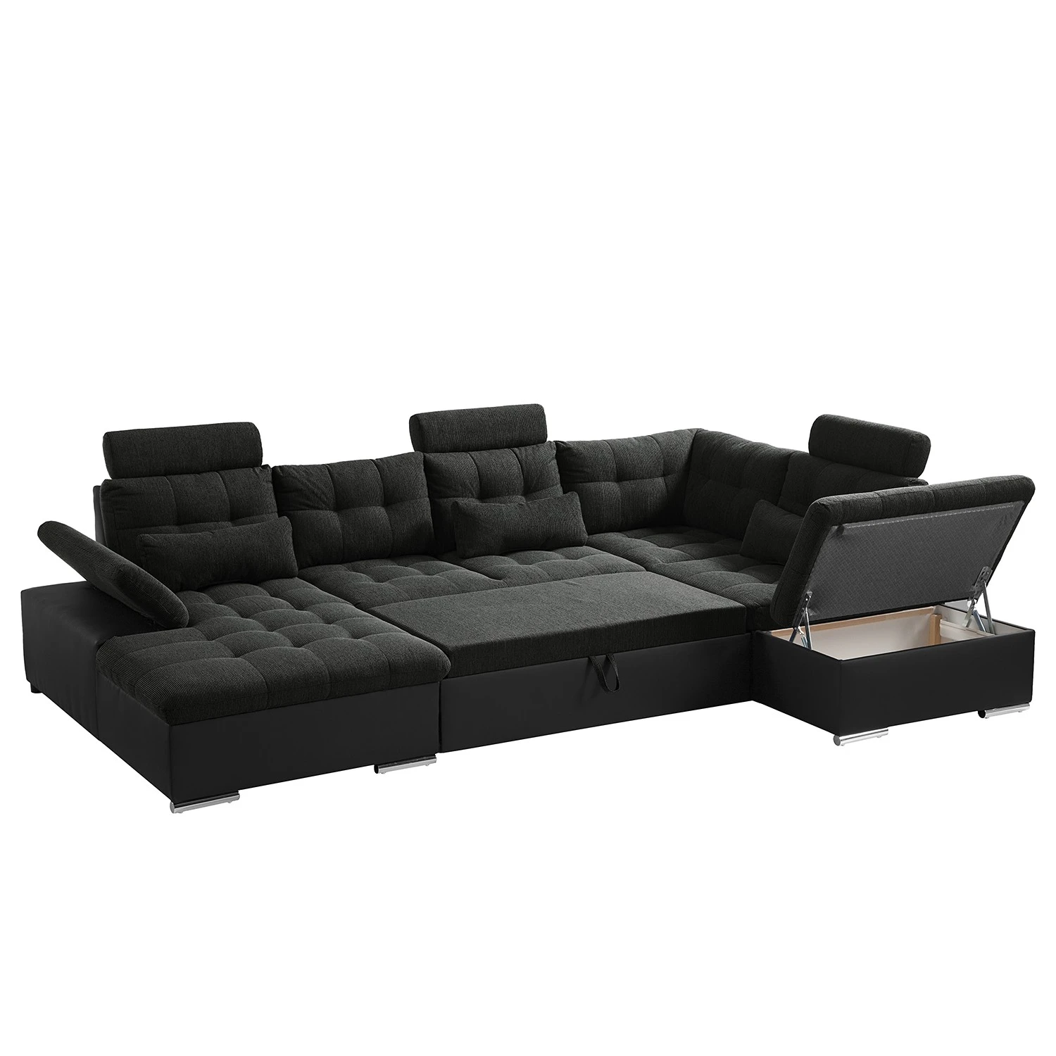 Fredriks Wohnlandschaft Puntiro I - Kunstleder Lilo / Strukturstoff Satur: Schwarz / Anthrazit - Longchair davorstehend links / Ottomane rechts 6 Fredriks Wohnlandschaft Puntiro I - Kunstleder Lilo / Strukturstoff Satur: Schwarz / Anthrazit - Longchair davorstehend links / Ottomane rechts – Bild 6