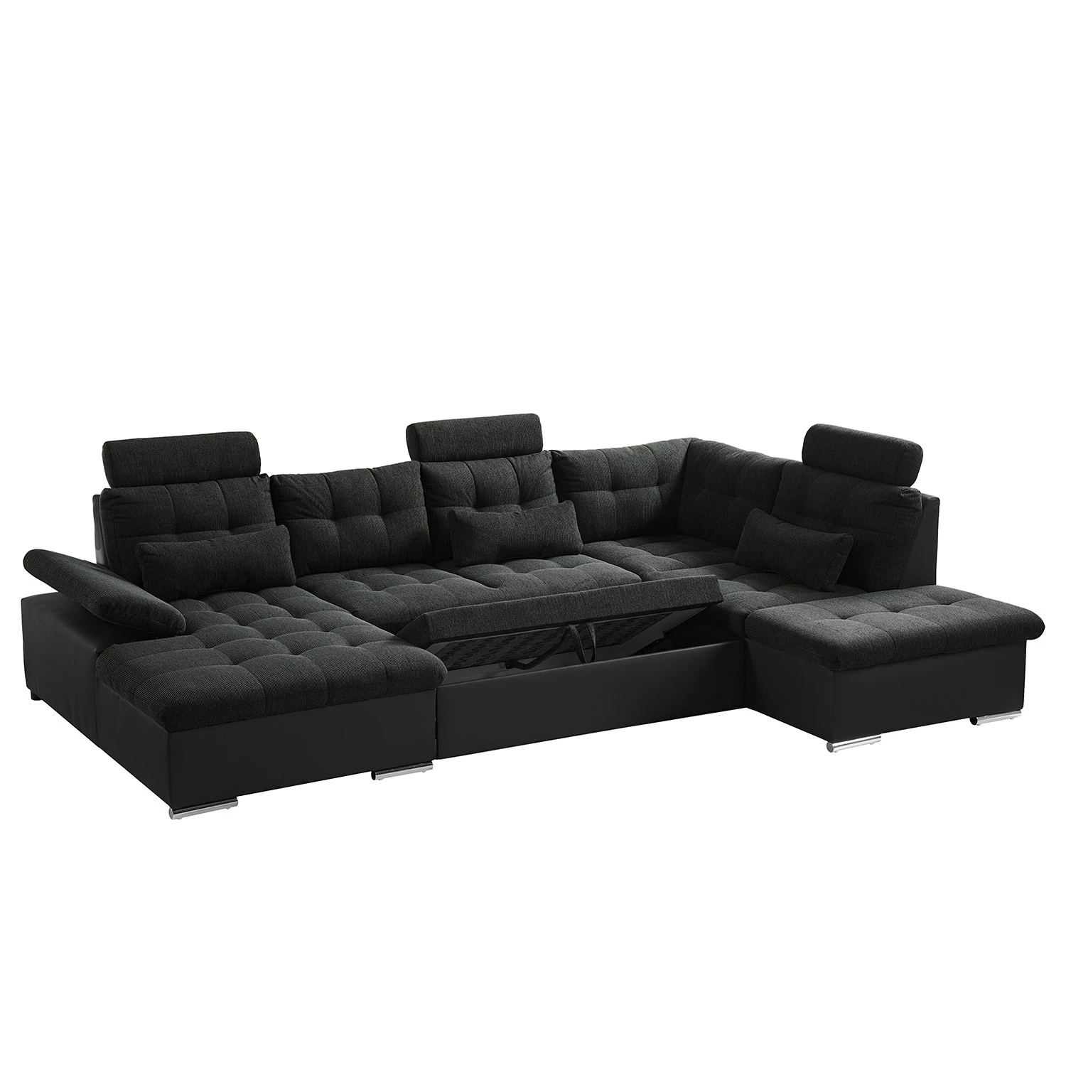 Fredriks Wohnlandschaft Puntiro I - Kunstleder Lilo / Strukturstoff Satur: Schwarz / Anthrazit - Longchair davorstehend links / Ottomane rechts 11 Fredriks Wohnlandschaft Puntiro I - Kunstleder Lilo / Strukturstoff Satur: Schwarz / Anthrazit - Longchair davorstehend links / Ottomane rechts – Bild 11