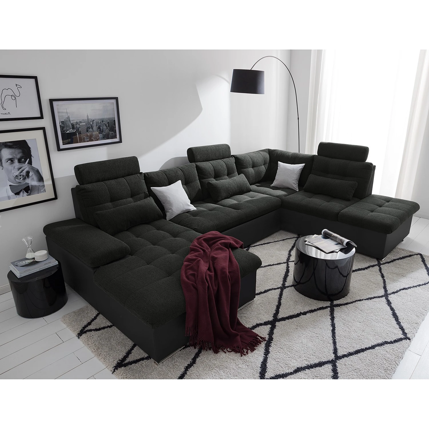 Fredriks Wohnlandschaft Puntiro I - Kunstleder Lilo / Strukturstoff Satur: Schwarz / Anthrazit - Longchair davorstehend links / Ottomane rechts 12 Fredriks Wohnlandschaft Puntiro I - Kunstleder Lilo / Strukturstoff Satur: Schwarz / Anthrazit - Longchair davorstehend links / Ottomane rechts – Bild 12