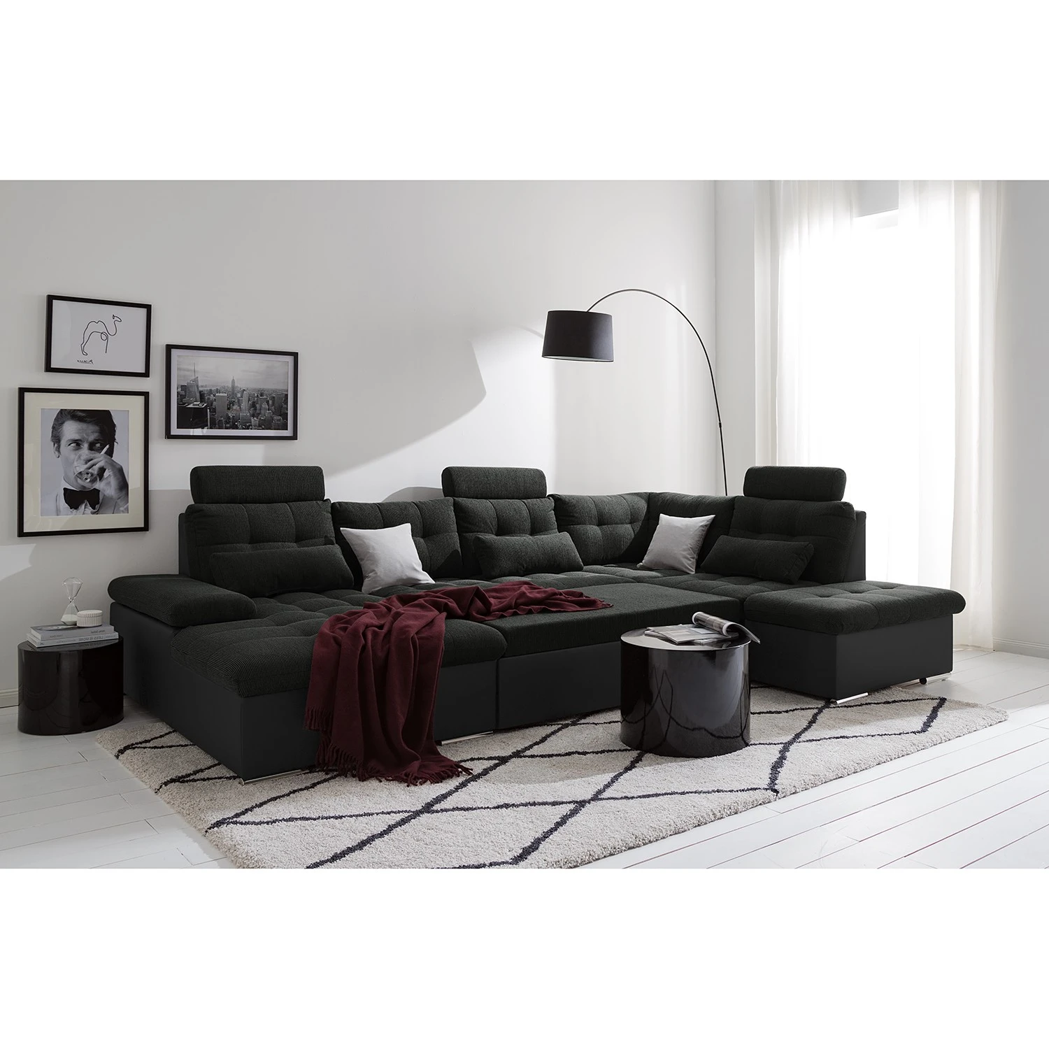 Fredriks Wohnlandschaft Puntiro I - Kunstleder Lilo / Strukturstoff Satur: Schwarz / Anthrazit - Longchair davorstehend links / Ottomane rechts 13 Fredriks Wohnlandschaft Puntiro I - Kunstleder Lilo / Strukturstoff Satur: Schwarz / Anthrazit - Longchair davorstehend links / Ottomane rechts – Bild 13