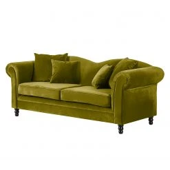 Jack & Alice Sofa York (3-Sitzer) Samt - Stoff Chepi: Olivgrün