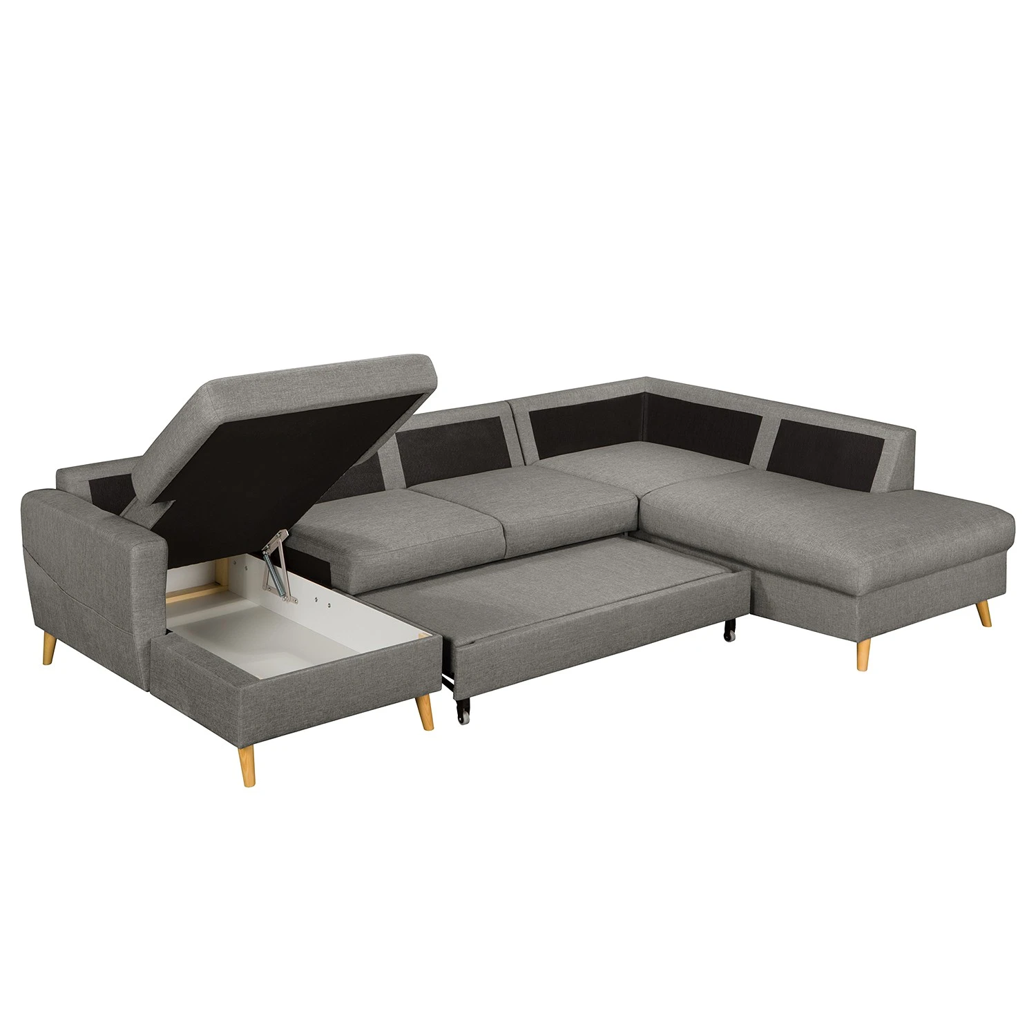 Mørteens Wohnlandschaft Sola Flachgewebe - Grau - Longchair davorstehend links / Ottomane rechts - Mit Schlaffunktion 3 Mørteens Wohnlandschaft Sola Flachgewebe - Grau - Longchair davorstehend links / Ottomane rechts - Mit Schlaffunktion – Bild 3