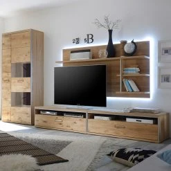 Ars Natura Wohnwand Lopburi II (4-teilig) - Eiche Bianco teilmassiv - Eiche Bianco / Schiefer