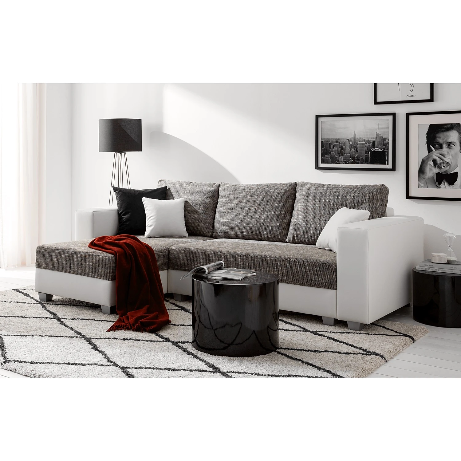 Fredriks Ecksofa Dublin II - (mit Schlaffunktion / beidseitig montierbar) - Kunstleder/Strukturstoff - Weiß / Grau 2 Fredriks Ecksofa Dublin II - (mit Schlaffunktion / beidseitig montierbar) - Kunstleder/Strukturstoff - Weiß / Grau – Bild 2