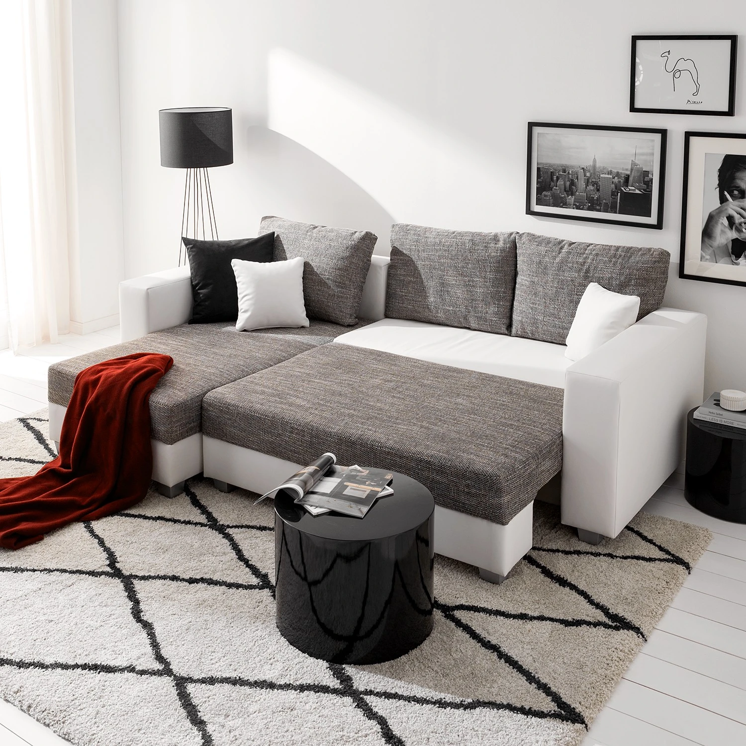 Fredriks Ecksofa Dublin II - (mit Schlaffunktion / beidseitig montierbar) - Kunstleder/Strukturstoff - Weiß / Grau 3 Fredriks Ecksofa Dublin II - (mit Schlaffunktion / beidseitig montierbar) - Kunstleder/Strukturstoff - Weiß / Grau – Bild 3