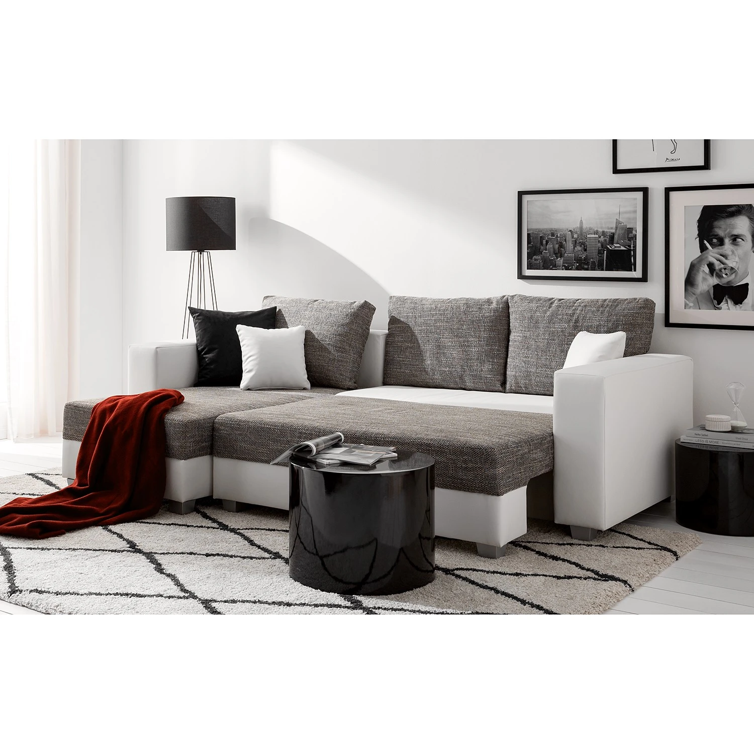 Fredriks Ecksofa Dublin II - (mit Schlaffunktion / beidseitig montierbar) - Kunstleder/Strukturstoff - Weiß / Grau 12 Fredriks Ecksofa Dublin II - (mit Schlaffunktion / beidseitig montierbar) - Kunstleder/Strukturstoff - Weiß / Grau – Bild 12