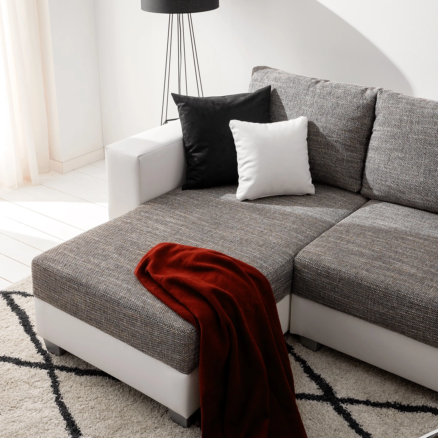 Fredriks Ecksofa Dublin II - (mit Schlaffunktion / beidseitig montierbar) - Kunstleder/Strukturstoff - Weiß / Grau 13 Fredriks Ecksofa Dublin II - (mit Schlaffunktion / beidseitig montierbar) - Kunstleder/Strukturstoff - Weiß / Grau – Bild 13