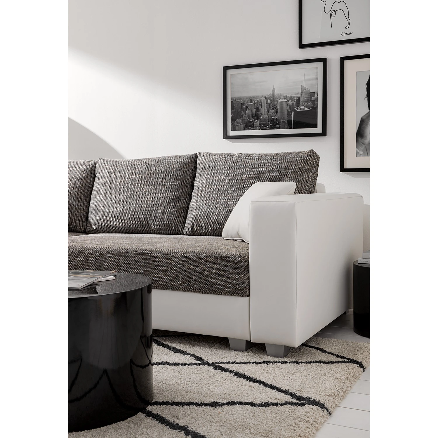 Fredriks Ecksofa Dublin II - (mit Schlaffunktion / beidseitig montierbar) - Kunstleder/Strukturstoff - Weiß / Grau 14 Fredriks Ecksofa Dublin II - (mit Schlaffunktion / beidseitig montierbar) - Kunstleder/Strukturstoff - Weiß / Grau – Bild 14