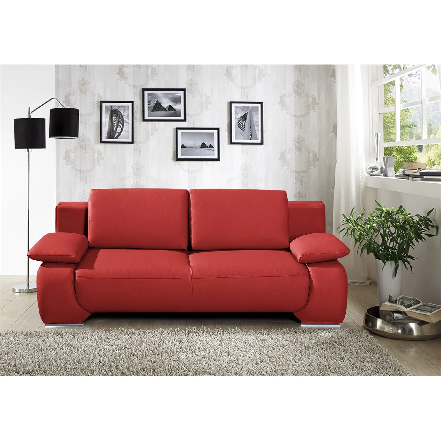 Fredriks Schlafsofa Ramea - Echtleder Rot 3 Fredriks Schlafsofa Ramea - Echtleder Rot – Bild 3