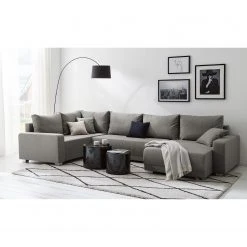 Fredriks Wohnlandschaft Togari - (mit Schlaffunktion) - Flachgewebe - Webstoff Sogol: Dunkelgrau - Longchair davorstehend rechts / Ottomane links -Wohnzimmermöbel boutique en ligne 1000085421 201130 15533200199 MOOD DETAILS P000000001000085421 mood