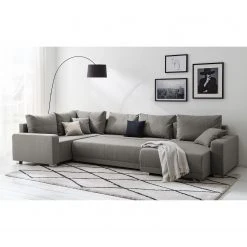 Fredriks Wohnlandschaft Togari - (mit Schlaffunktion) - Flachgewebe - Webstoff Sogol: Dunkelgrau - Longchair davorstehend rechts / Ottomane links -Wohnzimmermöbel boutique en ligne 1000085421 201130 15533200200 MOOD DETAILS P000000001000085421 mood