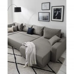 Fredriks Wohnlandschaft Togari - (mit Schlaffunktion) - Flachgewebe - Webstoff Sogol: Dunkelgrau - Longchair davorstehend rechts / Ottomane links -Wohnzimmermöbel boutique en ligne 1000085421 201130 15533200204 DETAILS P000000001000085421