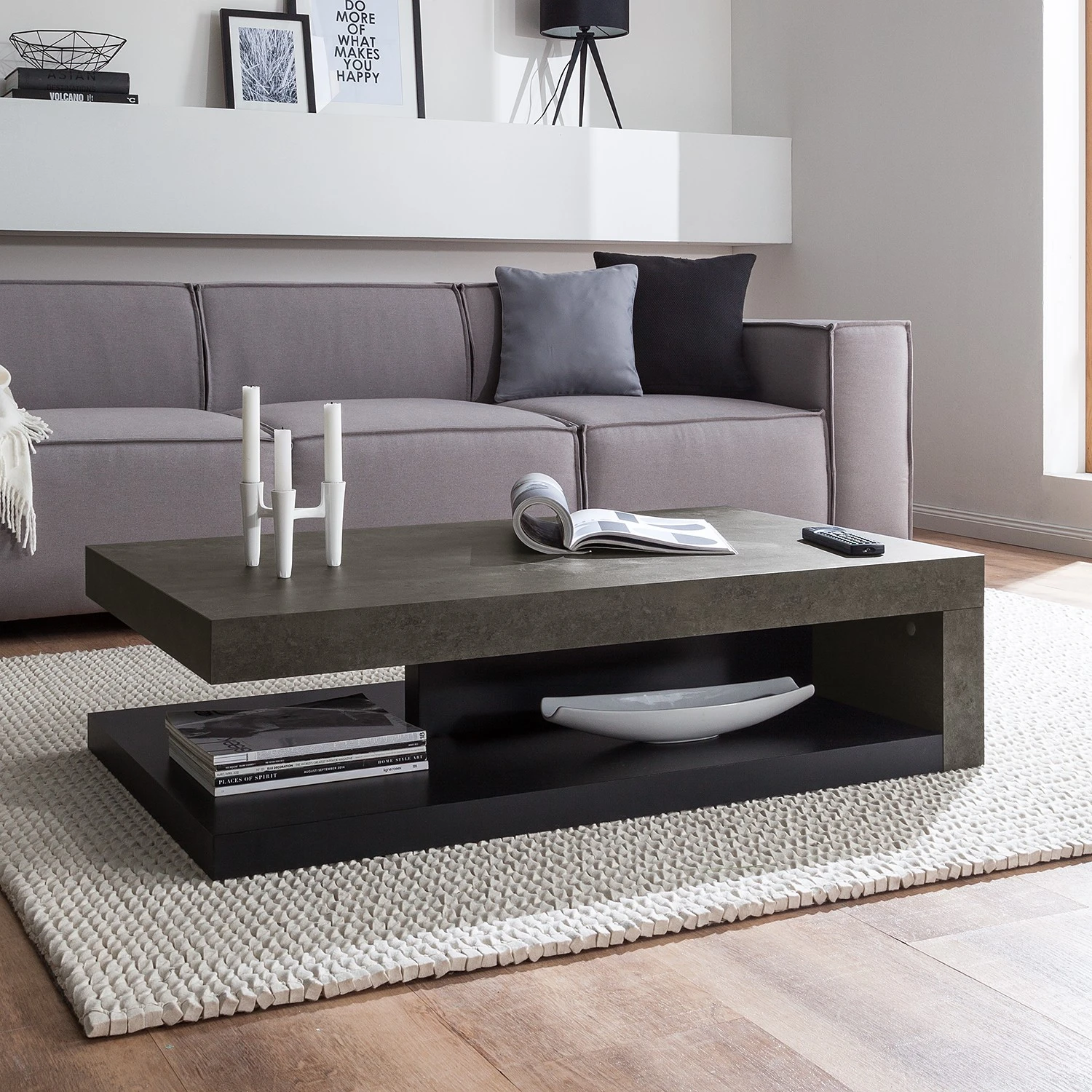 Temahome Couchtisch Detroit - Beton Dekor / Matt Schwarz 2 Temahome Couchtisch Detroit - Beton Dekor / Matt Schwarz – Bild 2