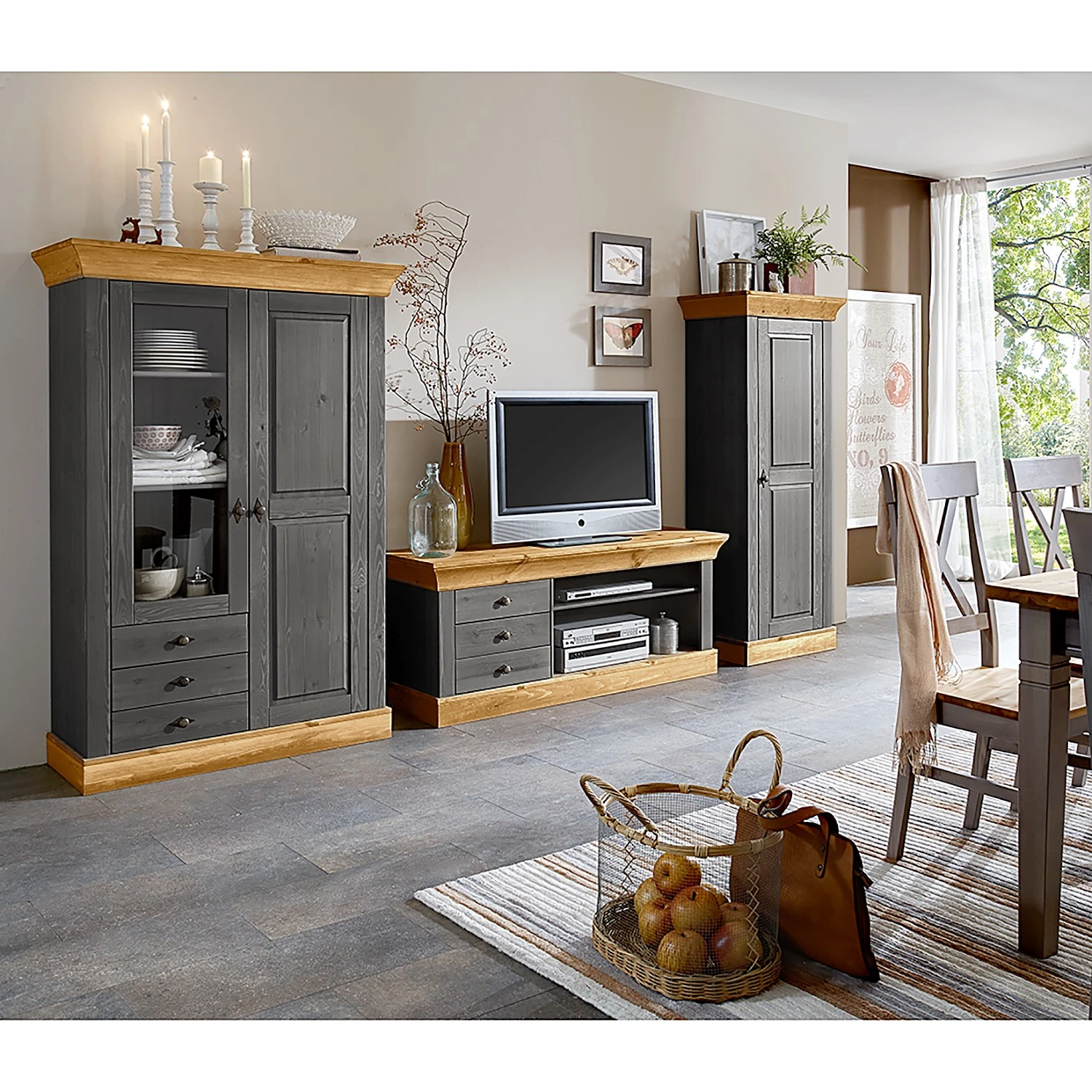Maison Belfort Wohnwand Bergen (3-teilig) - Kiefer Grau / Kiefer Laugenfarbig 2 Maison Belfort Wohnwand Bergen (3-teilig) - Kiefer Grau / Kiefer Laugenfarbig – Bild 2