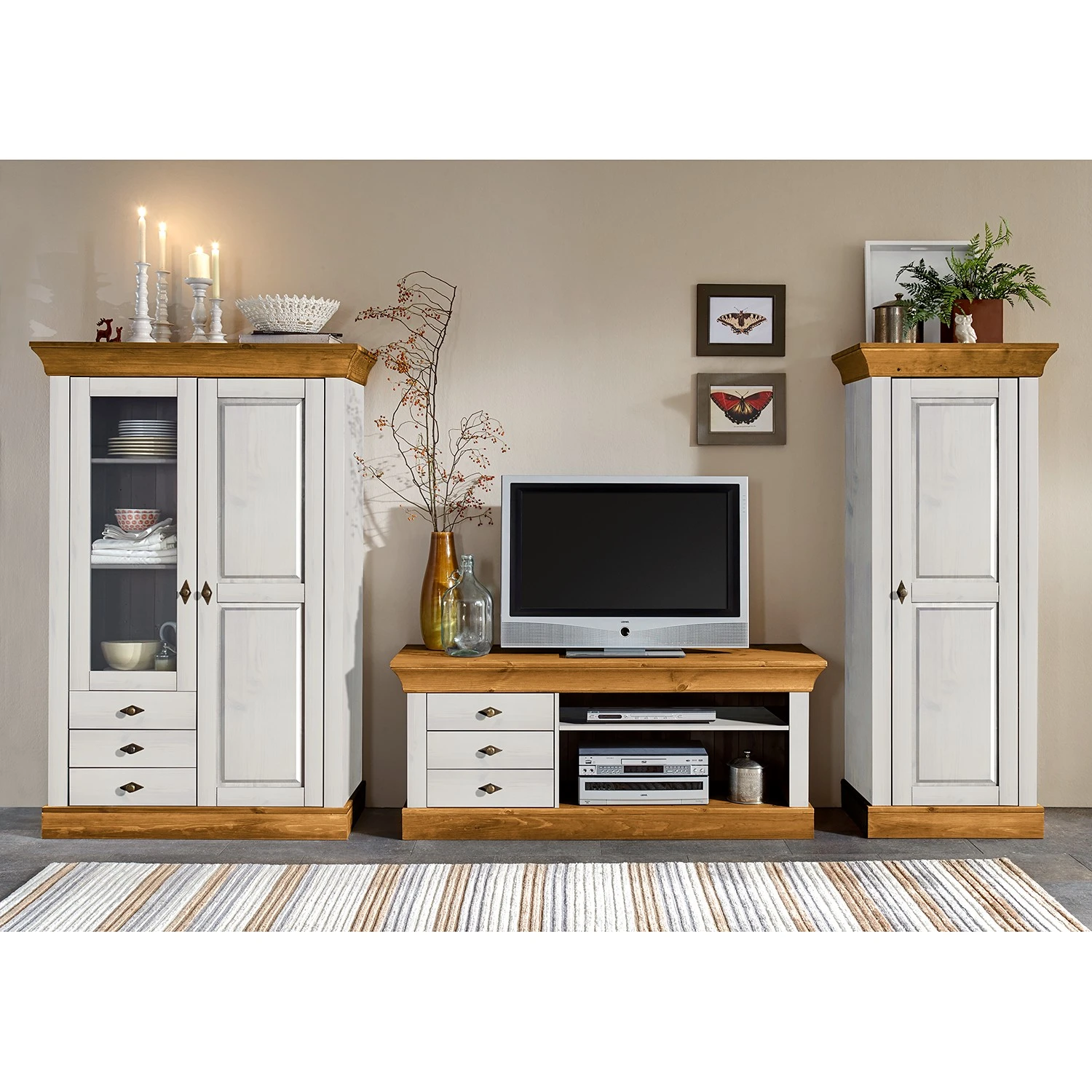 Maison Belfort Wohnwand Bergen (3-teilig) - Kiefer Weiß / Kiefer Laugenfarbig 1 Maison Belfort Wohnwand Bergen (3-teilig) - Kiefer Weiß / Kiefer Laugenfarbig