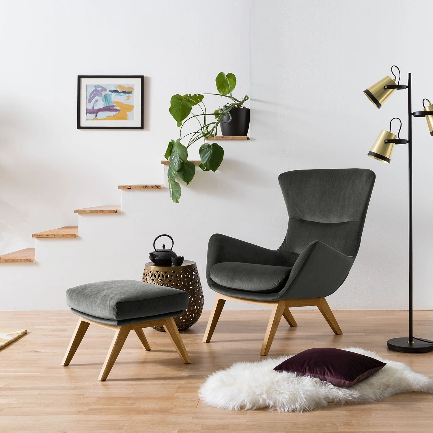 Studio Copenhagen Sessel Hepburn I - Samt - Samt Shyla: Rauchgrün - Eiche Dunkel 2 Studio Copenhagen Sessel Hepburn I - Samt - Samt Shyla: Rauchgrün - Eiche Dunkel – Bild 2