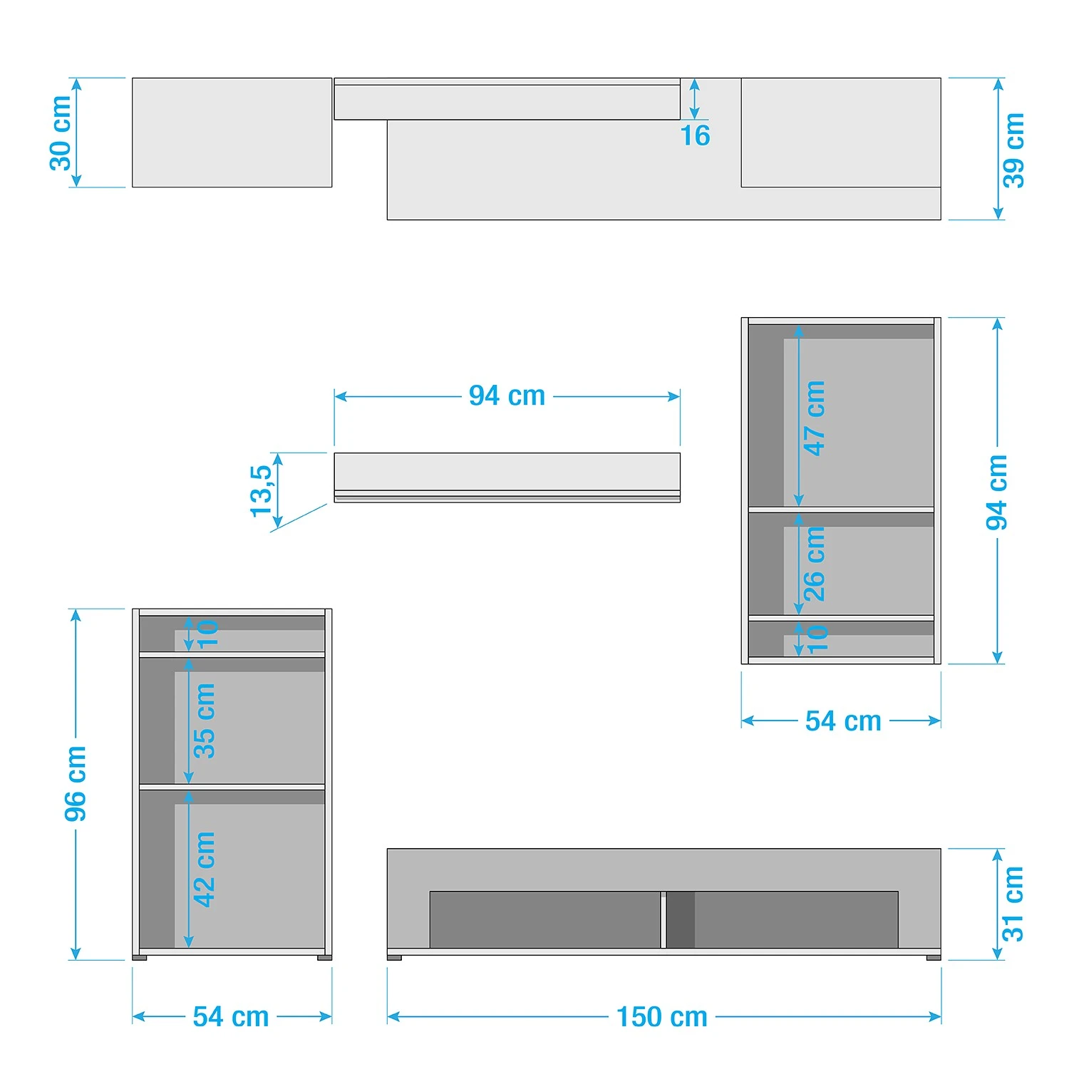 Trendteam Wohnwand Corner (4-teilig) - Weiß / Schwarz 8 Trendteam Wohnwand Corner (4-teilig) - Weiß / Schwarz – Bild 8
