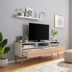 Mørteens TV-Lowboard Sunndal - Gummibaum teilmassiv - Weiß / Eiche Hell -Wohnzimmermöbel boutique en ligne 1000123474 190222 12174900015 GALLERYIMAGES P000000001000123474