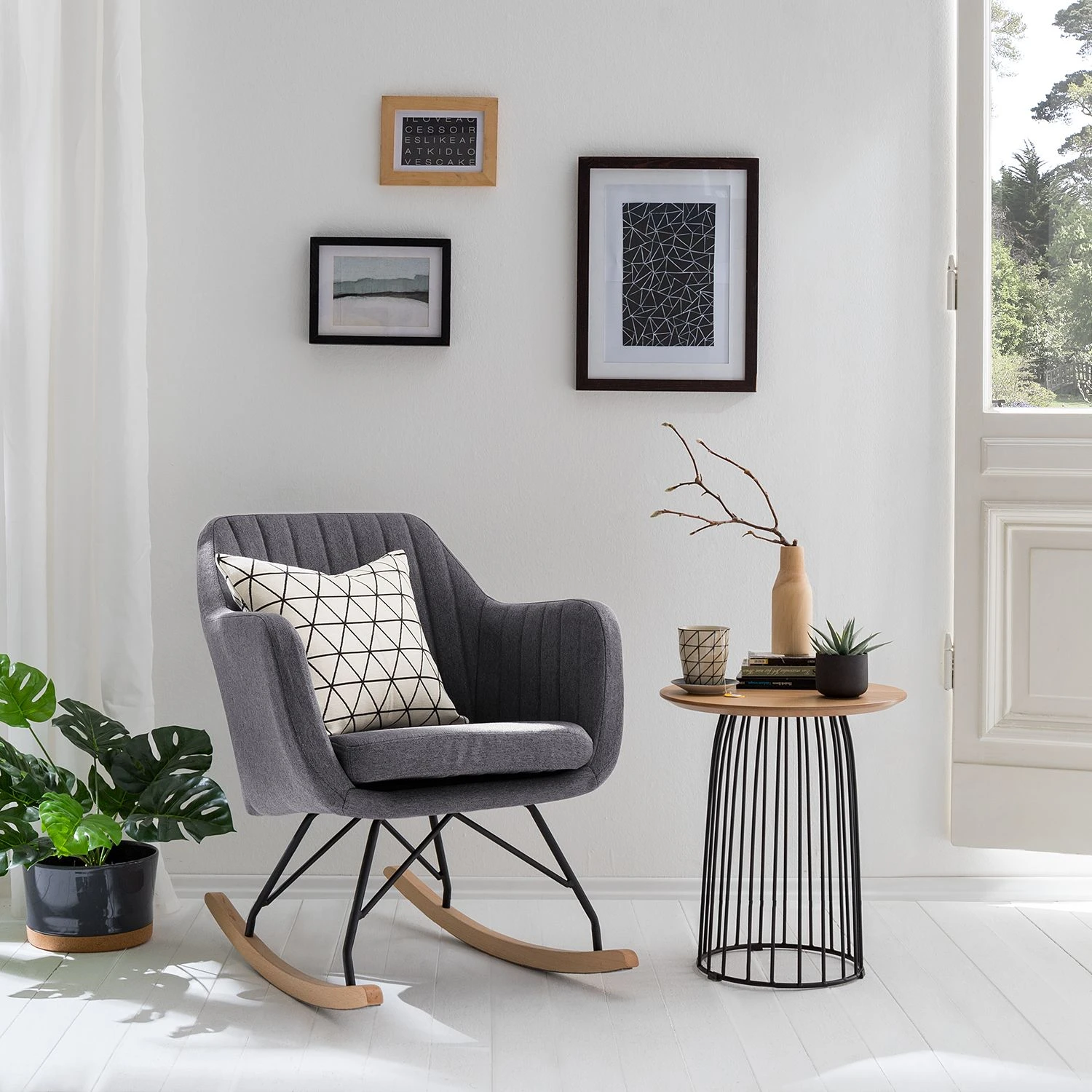 Mørteens Schaukelstuhl Leedy - Webstoff / Buche massiv - Dunkelgrau / Buche 2 Mørteens Schaukelstuhl Leedy - Webstoff / Buche massiv - Dunkelgrau / Buche – Bild 2