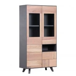 Norrwood Vitrinenschrank Colfax - Eiche teilmassiv - Eiche / Grau