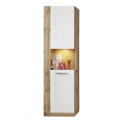 Trendteam Standvitrine Rock - Hochglanz Weiß / Wotan Eiche Dekor