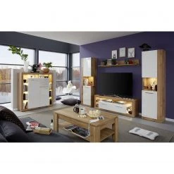 Trendteam Highboard Rock - Hochglanz Weiß / Wotan Eiche Dekor -Wohnzimmermöbel boutique en ligne 1000128163 180905 10043848 MOOD GALLERYIMAGES P000000001000128163 mood