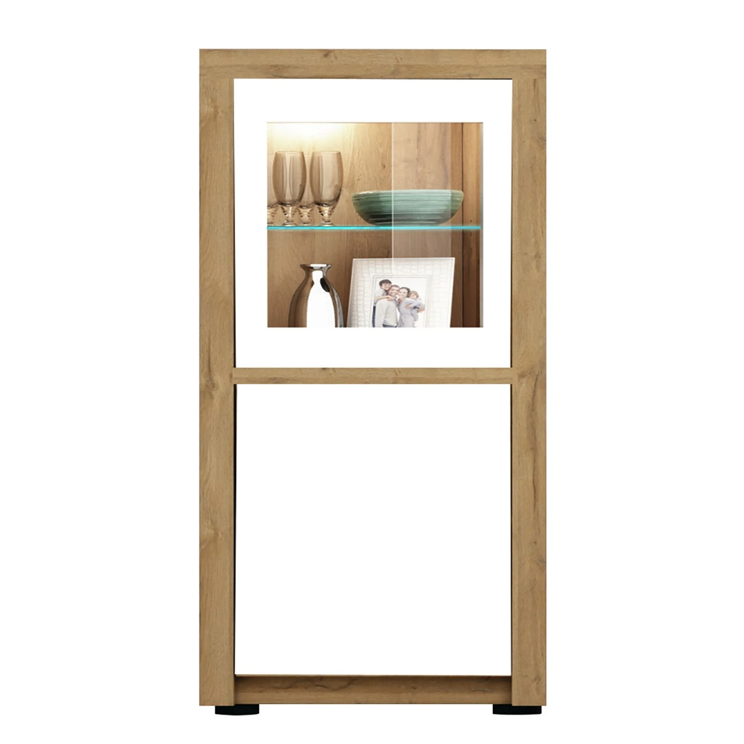 Fredriks Standvitrine Bunnell - Hochglanz Weiß / Eiche Dekor 1 Fredriks Standvitrine Bunnell - Hochglanz Weiß / Eiche Dekor