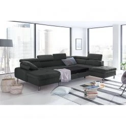 Loftscape Wohnlandschaft Rivas - Dunkelgrau - Longchair davorstehend links / Ottomane rechts - Mit Schlaffunktion -Wohnzimmermöbel boutique en ligne 1000128349 180809 143044328 GALLERYIMAGES P000000001000128349