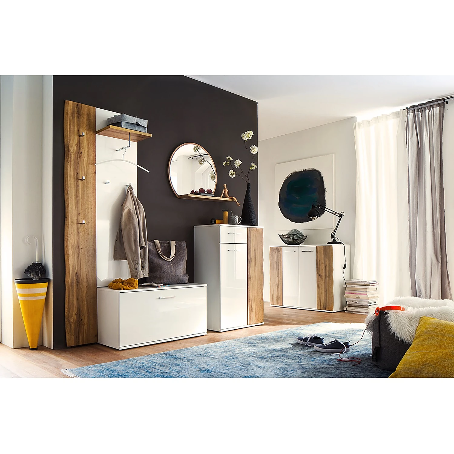 Loftscape Sideboard Vantaa - Hochglanz Weiß / Eiche Dekor 2 Loftscape Sideboard Vantaa - Hochglanz Weiß / Eiche Dekor – Bild 2