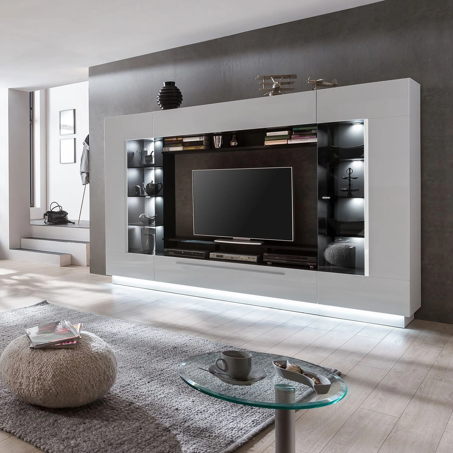 Fredriks TV-Wand Bylas (4-teilig) - Hochglanz Weiß 1 Fredriks TV-Wand Bylas (4-teilig) - Hochglanz Weiß