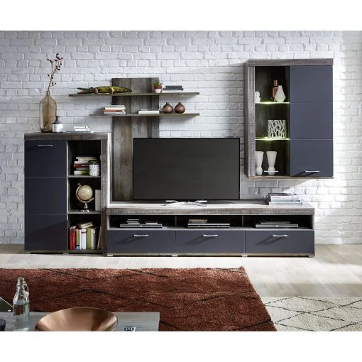 Loftscape Wohnwand Polis I (4-teilig) - Inkl. Beleuchtung - Matt Grau / Driftwood Dekor -Wohnzimmermöbel boutique en ligne 1000134772 181002 15463331 IMAGE P000000001000134772