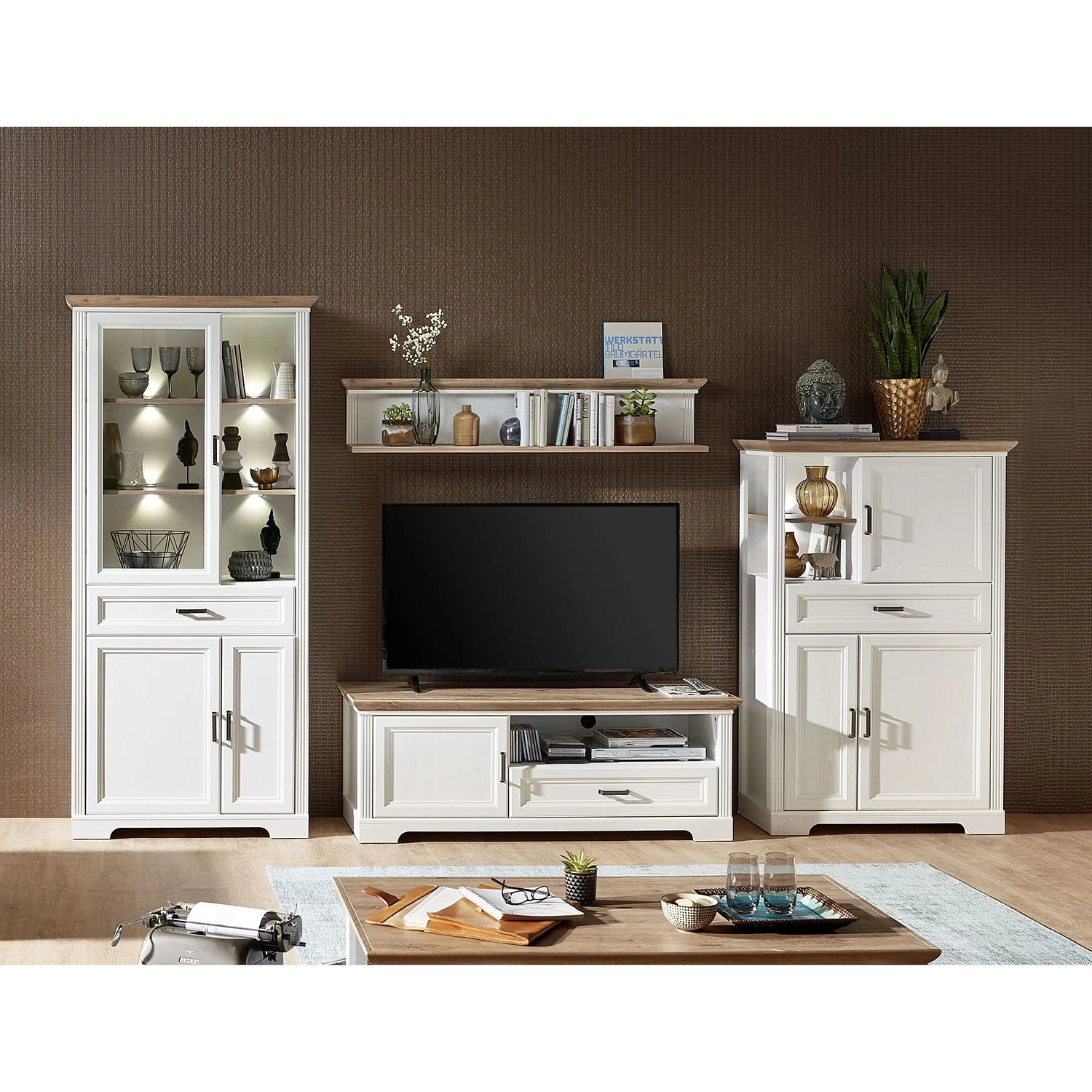 Ridgevalley Wohnwand Jasmund III (4-teilig) - Pinie Weiß Dekor 1 Ridgevalley Wohnwand Jasmund III (4-teilig) - Pinie Weiß Dekor