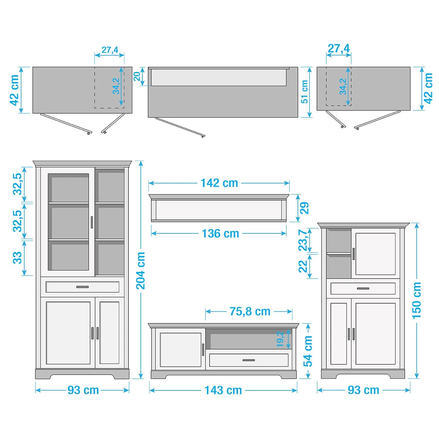 Ridgevalley Wohnwand Jasmund III (4-teilig) - Pinie Weiß Dekor 11 Ridgevalley Wohnwand Jasmund III (4-teilig) - Pinie Weiß Dekor – Bild 11
