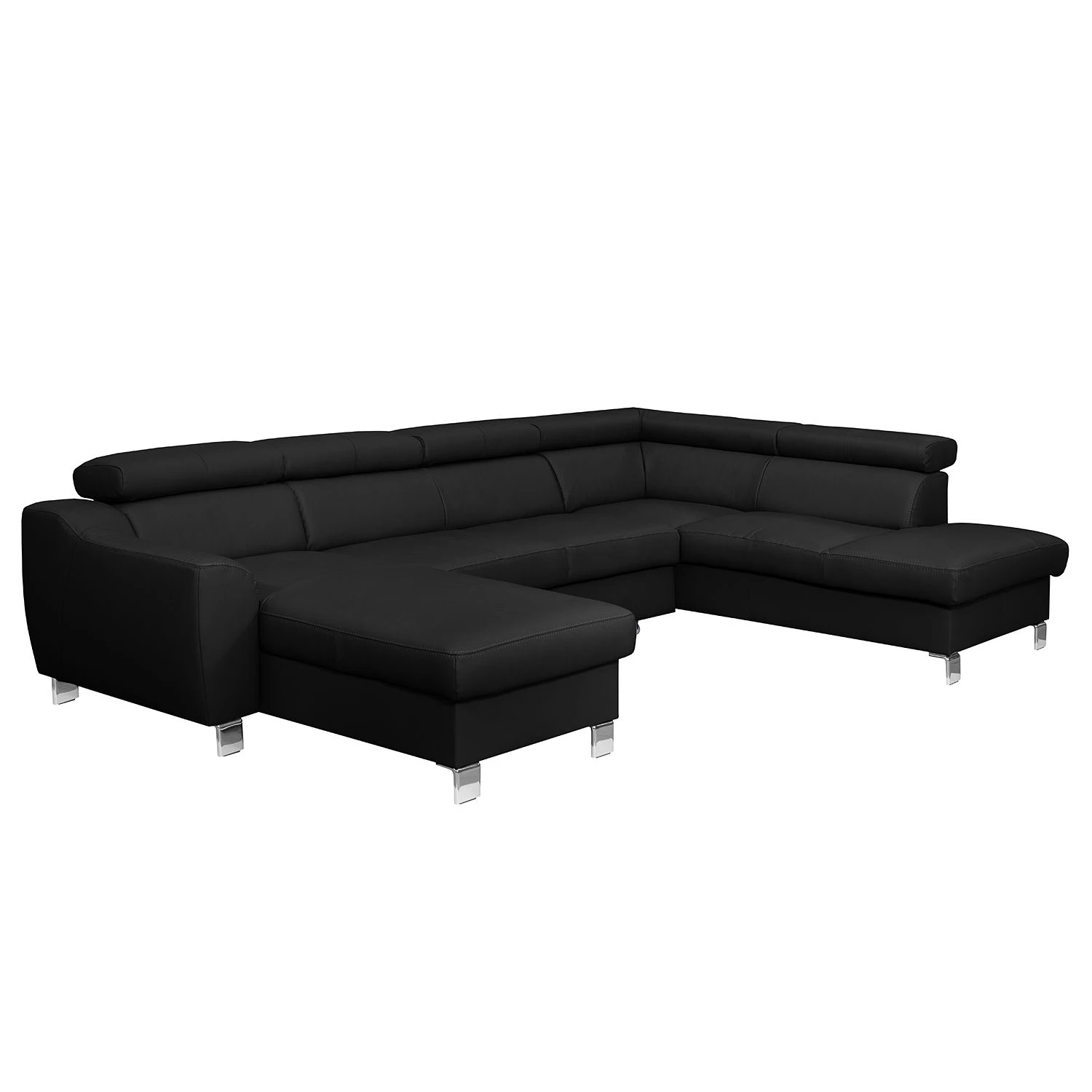 Loftscape Wohnlandschaft Burnside I - Echtleder / Kunstleder - Schwarz - Longchair davorstehend links / Ottomane rechts - Mit Schlaffunktion 1 Loftscape Wohnlandschaft Burnside I - Echtleder / Kunstleder - Schwarz - Longchair davorstehend links / Ottomane rechts - Mit Schlaffunktion