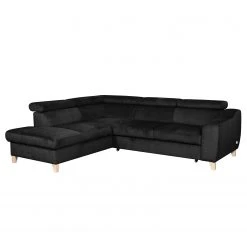 Loftscape Ecksofa Burnside III - Microfaser - Schwarz - Ottomane davorstehend links - Mit Schlaffunktion