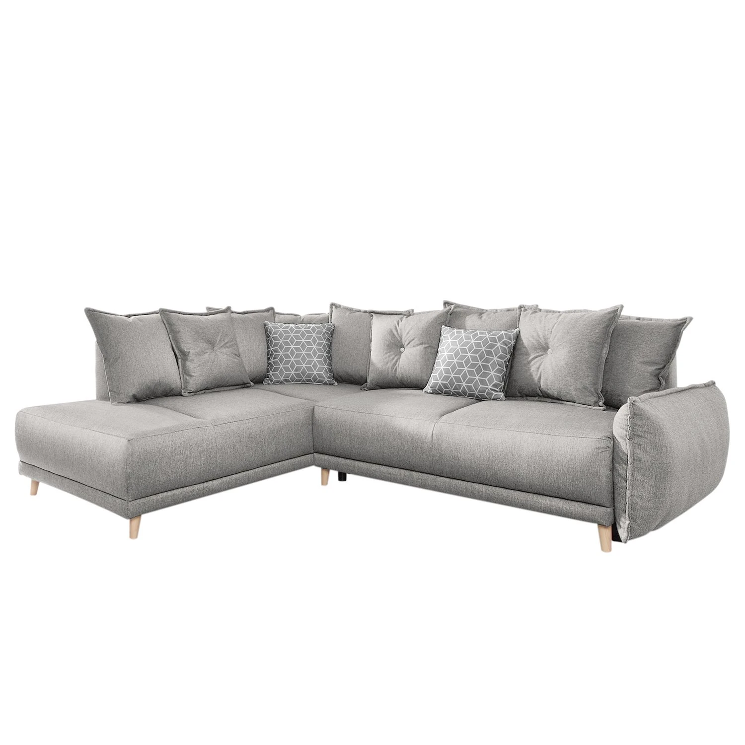 Loftscape Ecksofa Panica I - Webstoff - Schlaffunktion - Silbergrau - Ottomane davorstehend links 1 Loftscape Ecksofa Panica I - Webstoff - Schlaffunktion - Silbergrau - Ottomane davorstehend links