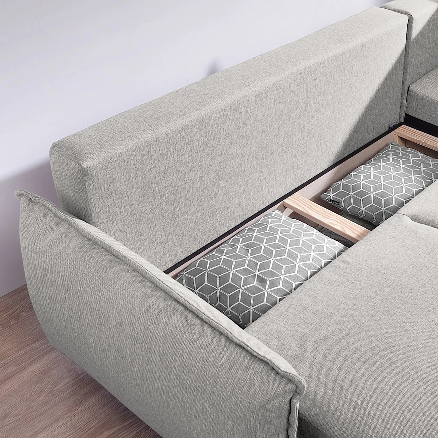 Loftscape Ecksofa Panica I - Webstoff - Schlaffunktion - Silbergrau - Ottomane davorstehend links 10 Loftscape Ecksofa Panica I - Webstoff - Schlaffunktion - Silbergrau - Ottomane davorstehend links – Bild 10