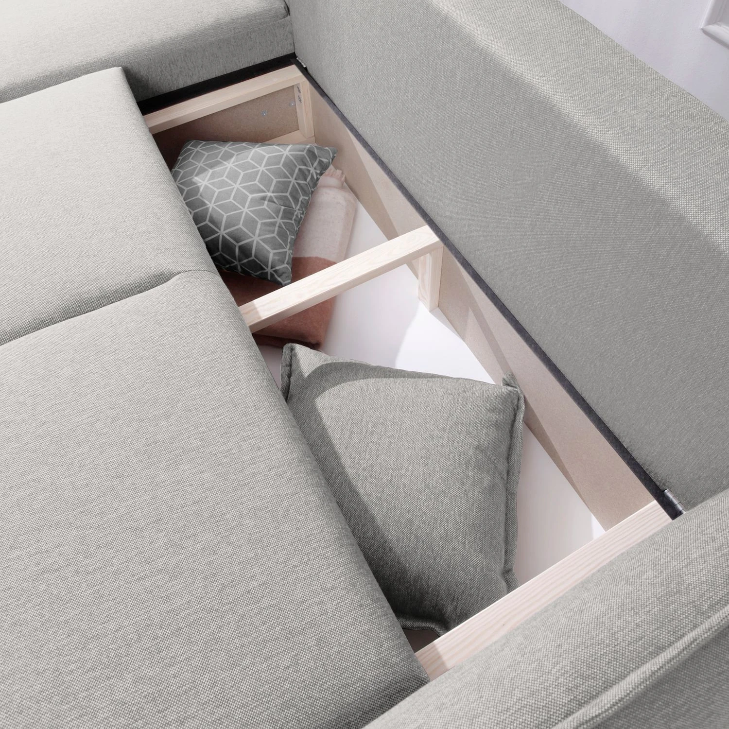 Loftscape Ecksofa Panica I - Webstoff - Schlaffunktion - Silbergrau - Ottomane davorstehend links 11 Loftscape Ecksofa Panica I - Webstoff - Schlaffunktion - Silbergrau - Ottomane davorstehend links – Bild 11