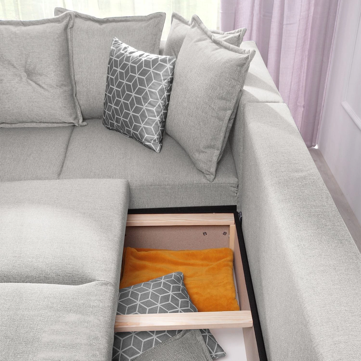 Loftscape Ecksofa Panica I - Webstoff - Schlaffunktion - Silbergrau - Ottomane davorstehend links 12 Loftscape Ecksofa Panica I - Webstoff - Schlaffunktion - Silbergrau - Ottomane davorstehend links – Bild 12