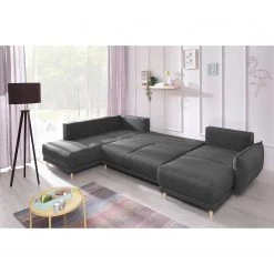 Loftscape Wohnlandschaft Panica I - Webstoff - Schlaffunktion - Dunkelgrau - Ottomane davorstehend links -Wohnzimmermöbel boutique en ligne 1000144014 181128 07252900296 GALLERYIMAGES P000000001000144014