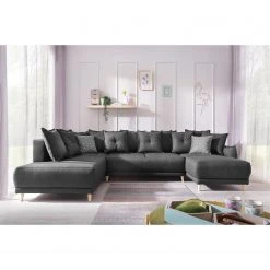 Loftscape Wohnlandschaft Panica I - Webstoff - Schlaffunktion - Dunkelgrau - Ottomane davorstehend links -Wohnzimmermöbel boutique en ligne 1000144014 181128 07252900298 GALLERYIMAGES P000000001000144014