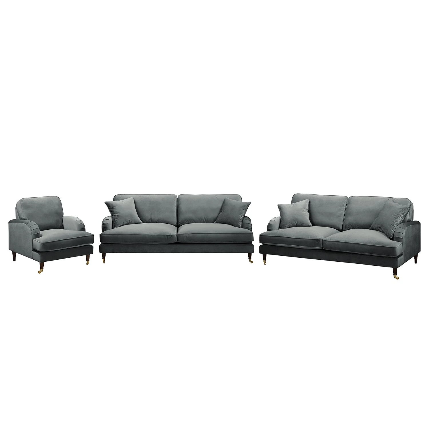 Jack & Alice Polstergarnitur Bethania I (3-2-1) - Samt - Grau 1 Jack & Alice Polstergarnitur Bethania I (3-2-1) - Samt - Grau
