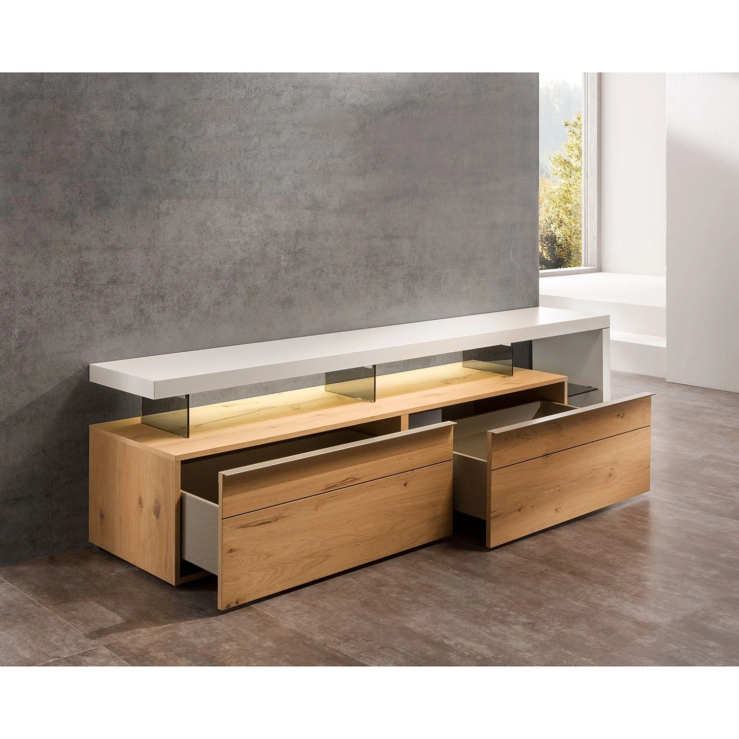 GWINNER TV-Lowboard Anzio III - Balkeneiche / Weiß 3 GWINNER TV-Lowboard Anzio III - Balkeneiche / Weiß – Bild 3