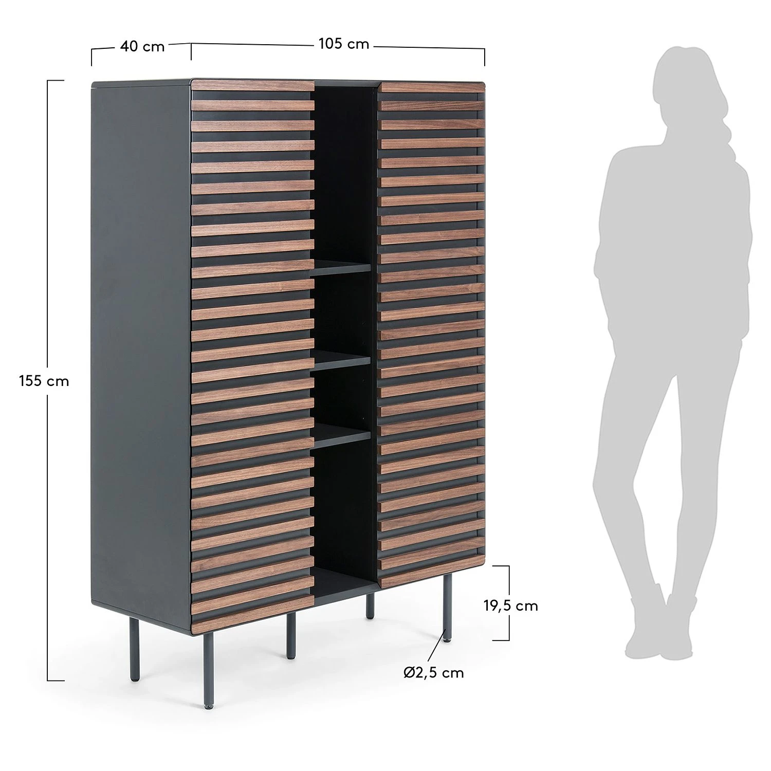 Norrwood Highboard Kipra - Echtholzfurnier - Walnuss / Graphit 8 Norrwood Highboard Kipra - Echtholzfurnier - Walnuss / Graphit – Bild 8
