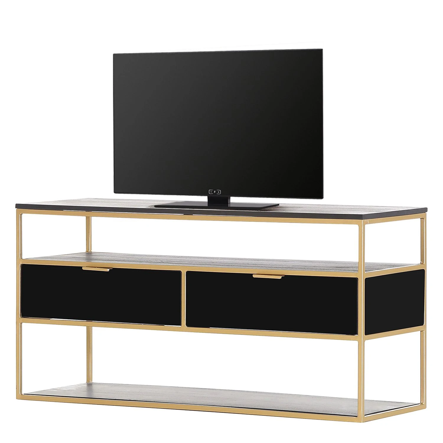 Jack & Alice TV-Lowboard Harbin II - Akazie massiv - Akazie Schwarz / Gold 1 Jack & Alice TV-Lowboard Harbin II - Akazie massiv - Akazie Schwarz / Gold