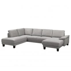 Fredriks Wohnlandschaft Gellik - Webstoff - Lichtgrau - Longchair davorstehend rechts / Ottomane links