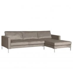Fredriks Ecksofa Portobello III - Samt - Stoff Tond: Hellgrau - Breite: 251 cm - Longchair davorstehend rechts